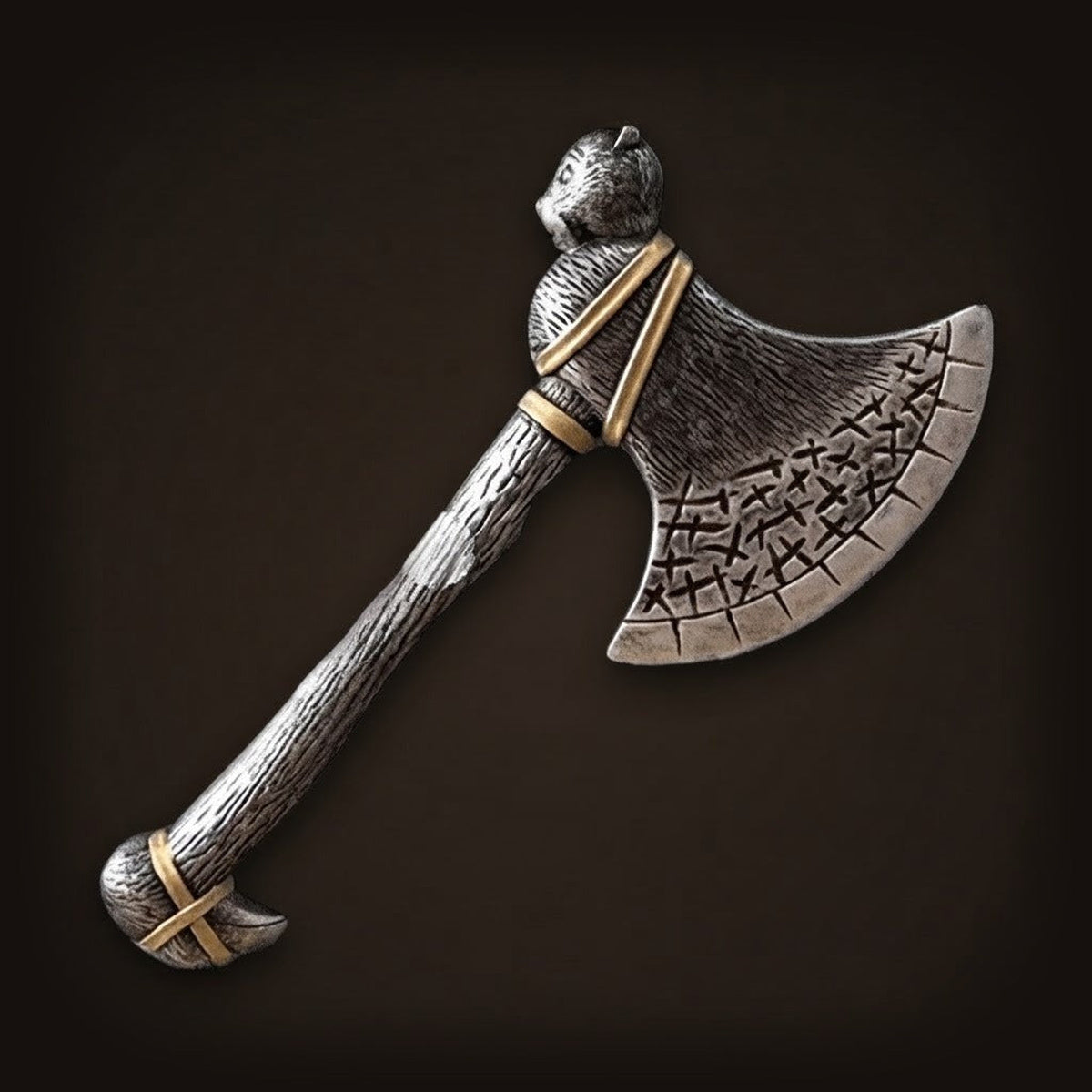 Hache Viking Tête de Loup : Lame Runique, 50 cm, vue complète
