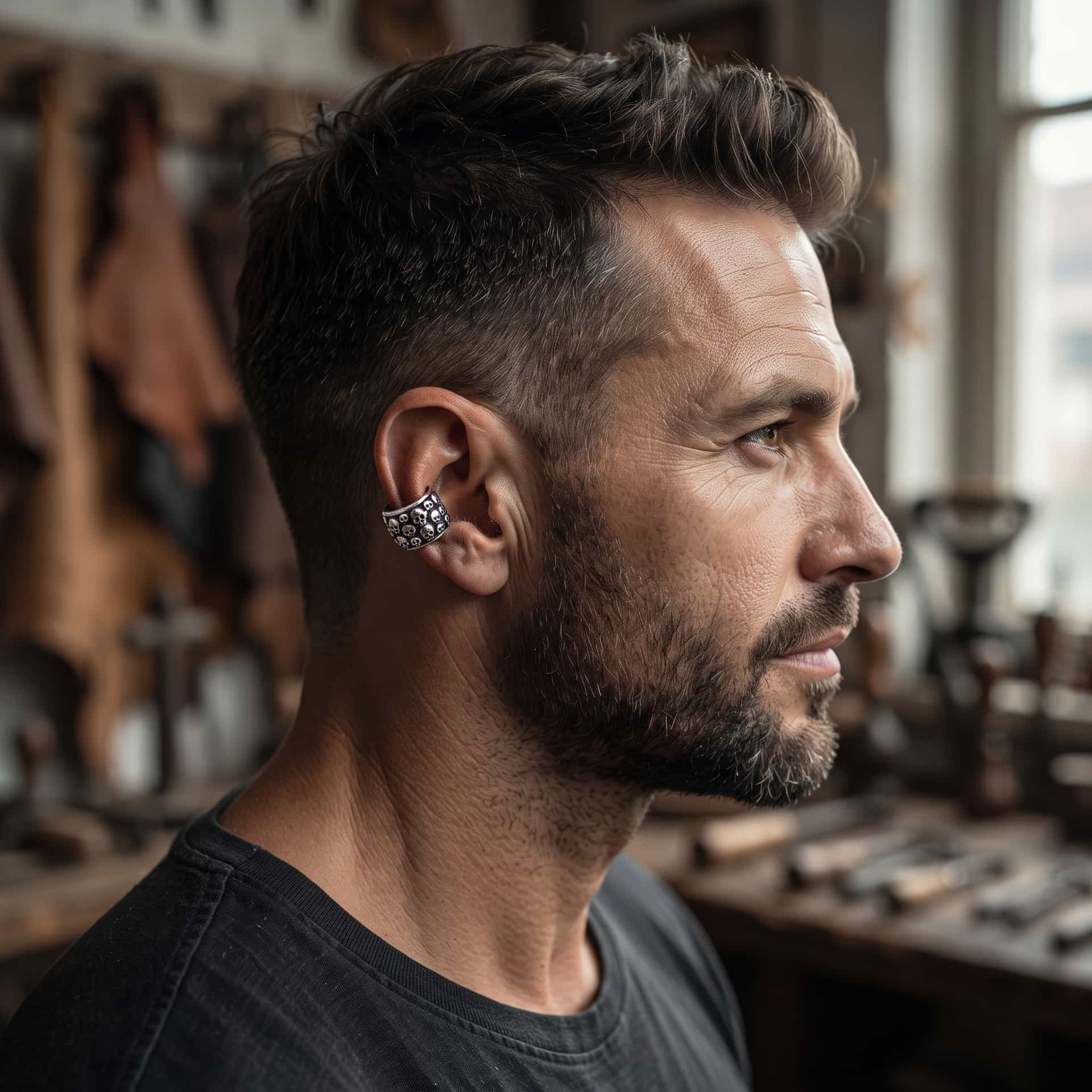 Manchette d'oreille crânes en acier pincée sur le cartilage, sans perçage