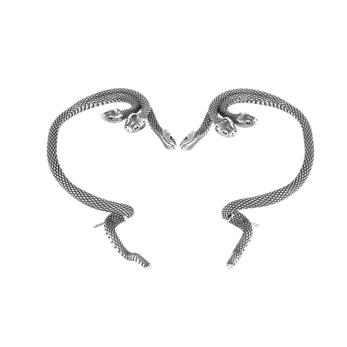 Manchette d'oreille serpent en acier inoxydable, écailles gravées et tête relevée