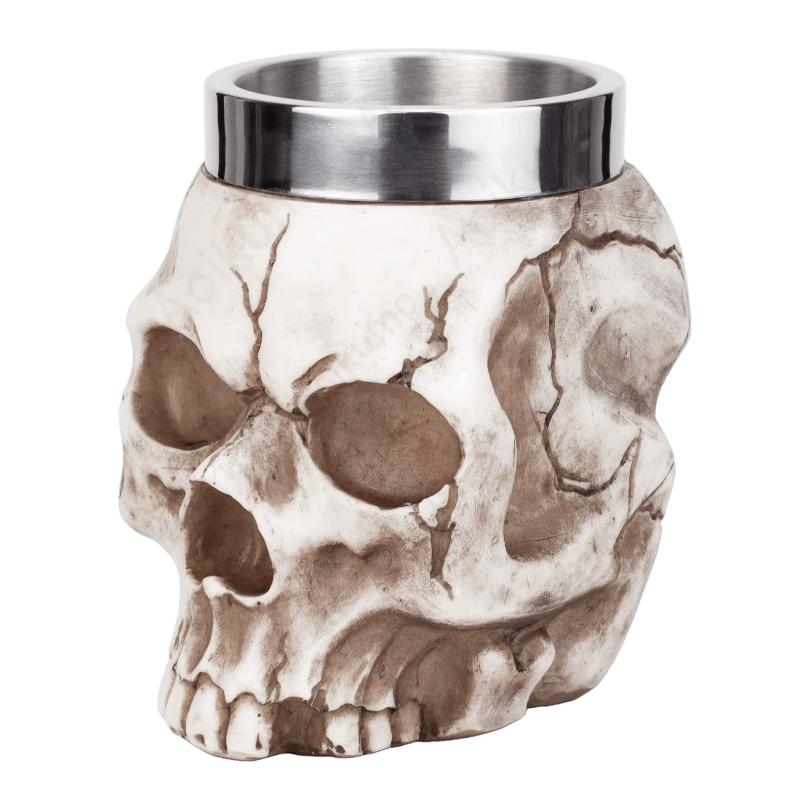 Mug en forme de crâne humain grandeur nature, résine patinée os et godet acier inoxydable de 500 ml