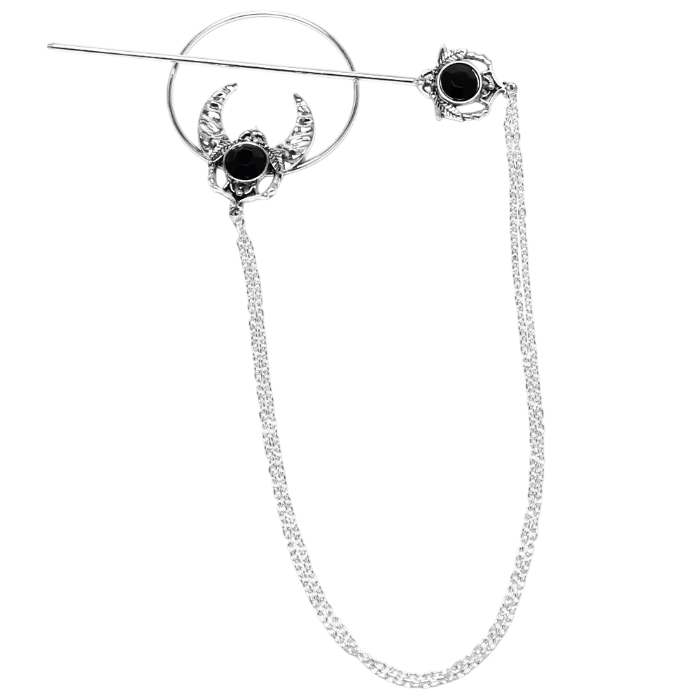 Pique à Cheveux Viking Lune et Chaînette, finition argenté