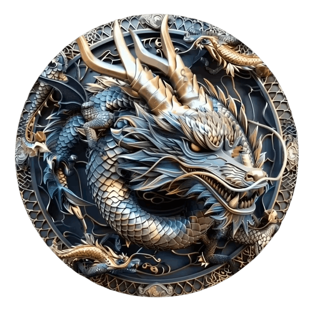 Plaque Murale Dragon Bleu et Or — Aluminium 2D 20 cm - vue 2