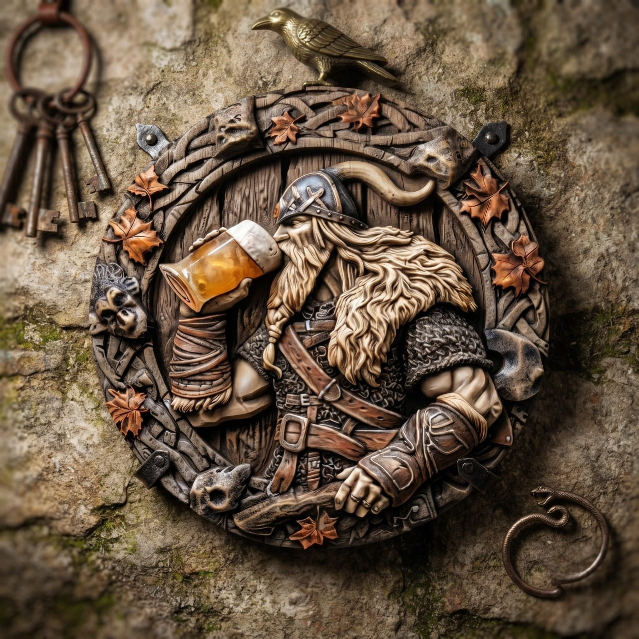 Plaque Murale Viking Guerrier à la Chope — Aluminium 2D 20 cm