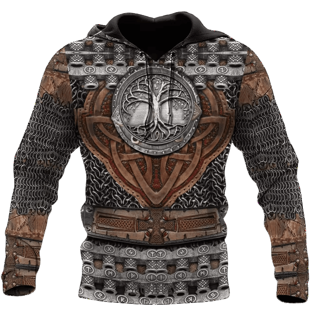 Sweat à Capuche Viking Trompe-l'Œil Cotte de Mailles, vu de face et de dos
