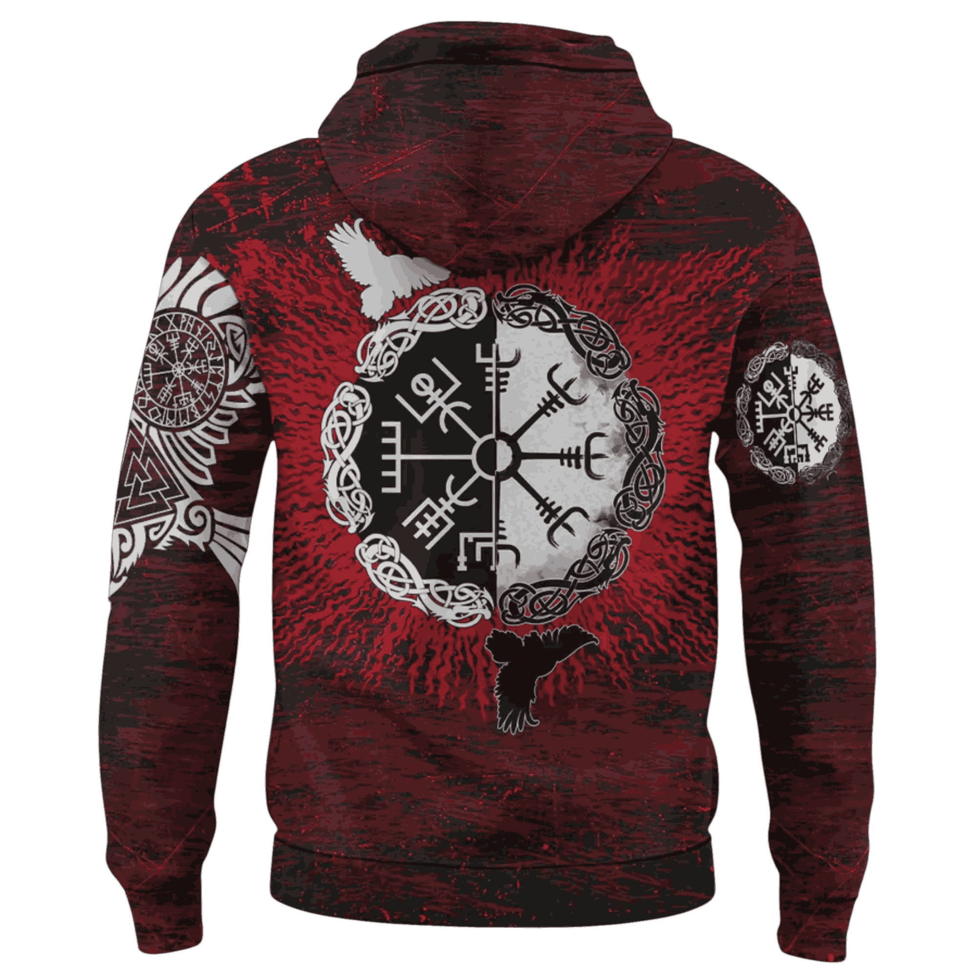 Sweat Viking Zippé Vegvísir et Ægishjálmur Rouge, dos