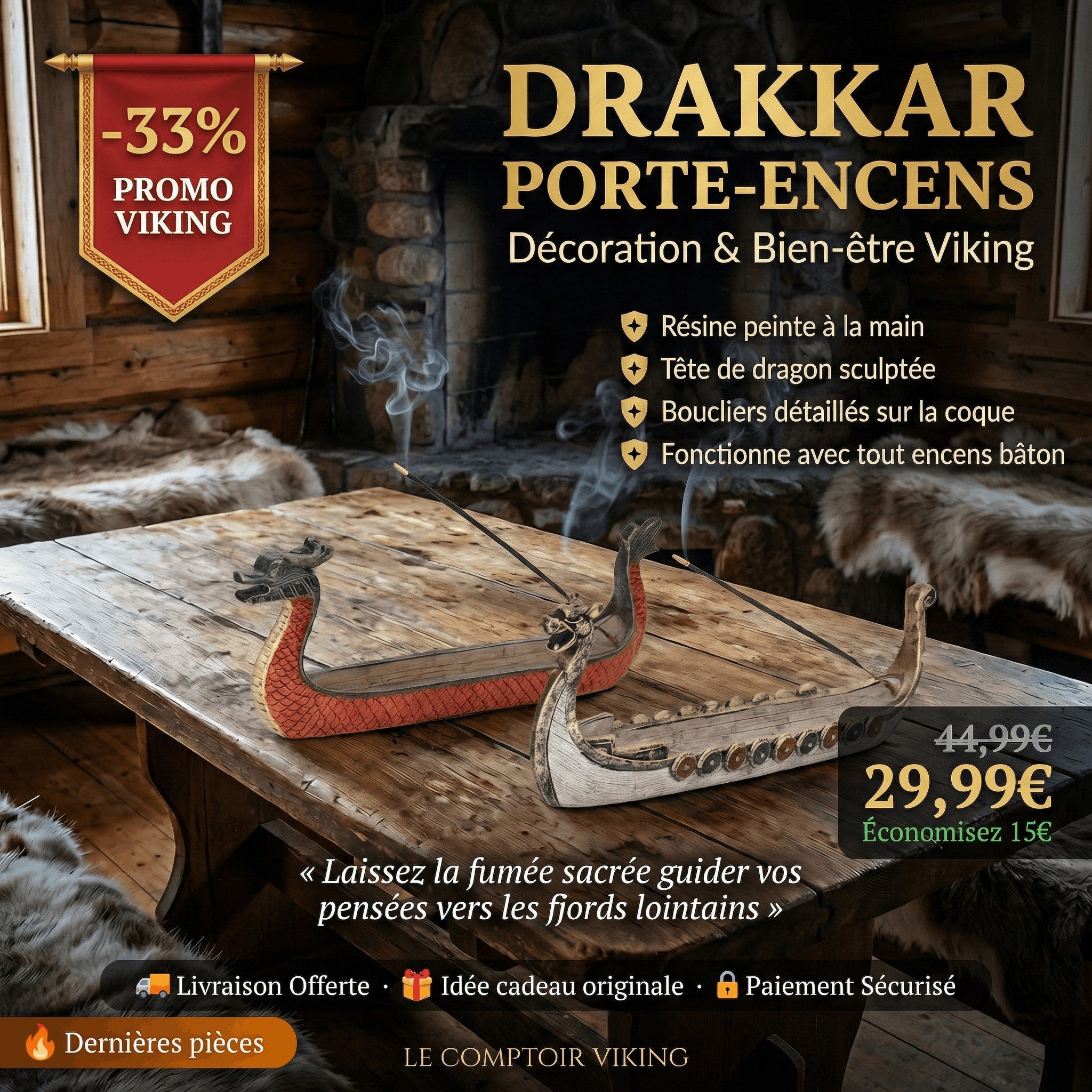 Promotion sur les Porte-encens Drakkar de la boutique Le Comptoir Viking