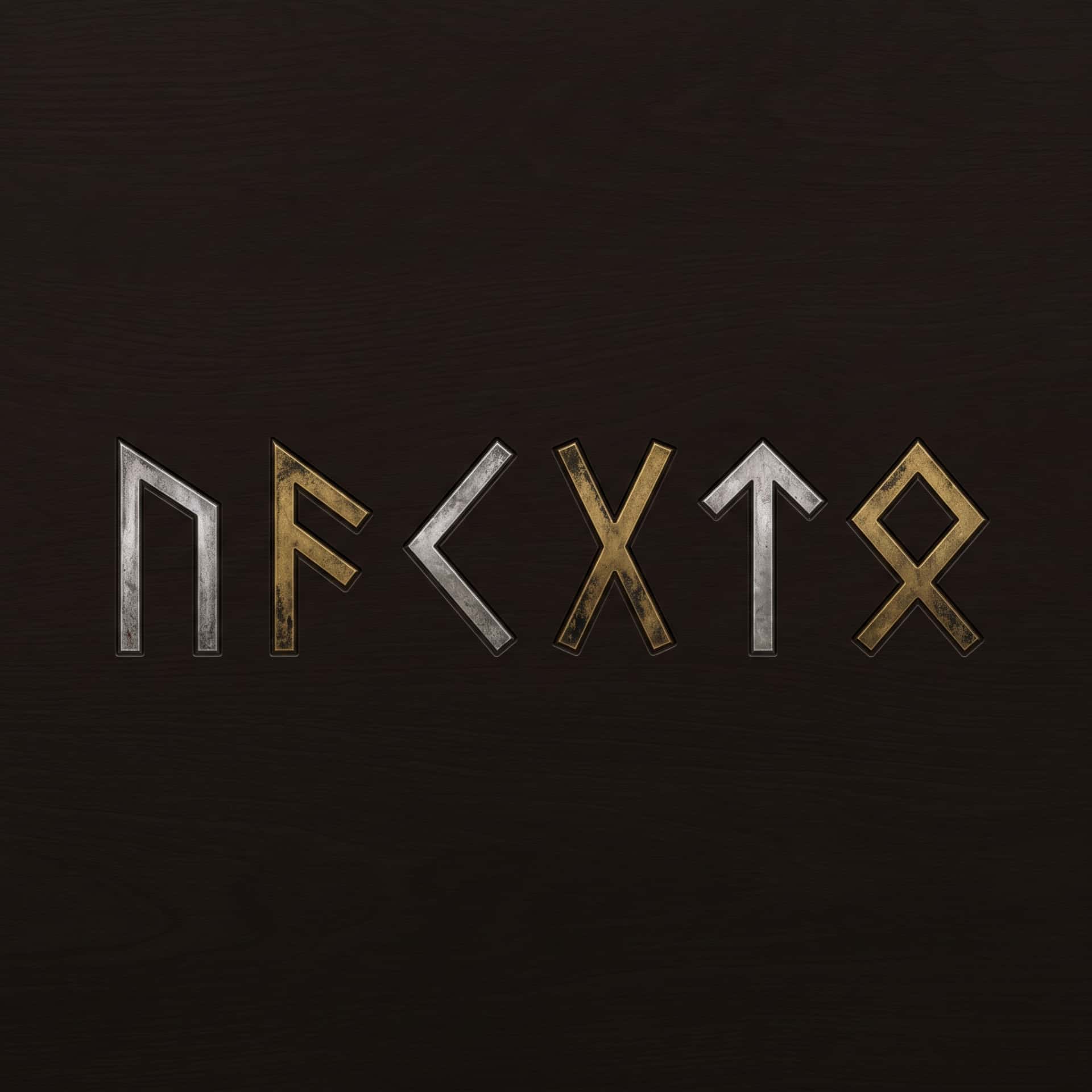 Six runes scandinaves gravées, tracés anguleux du futhark