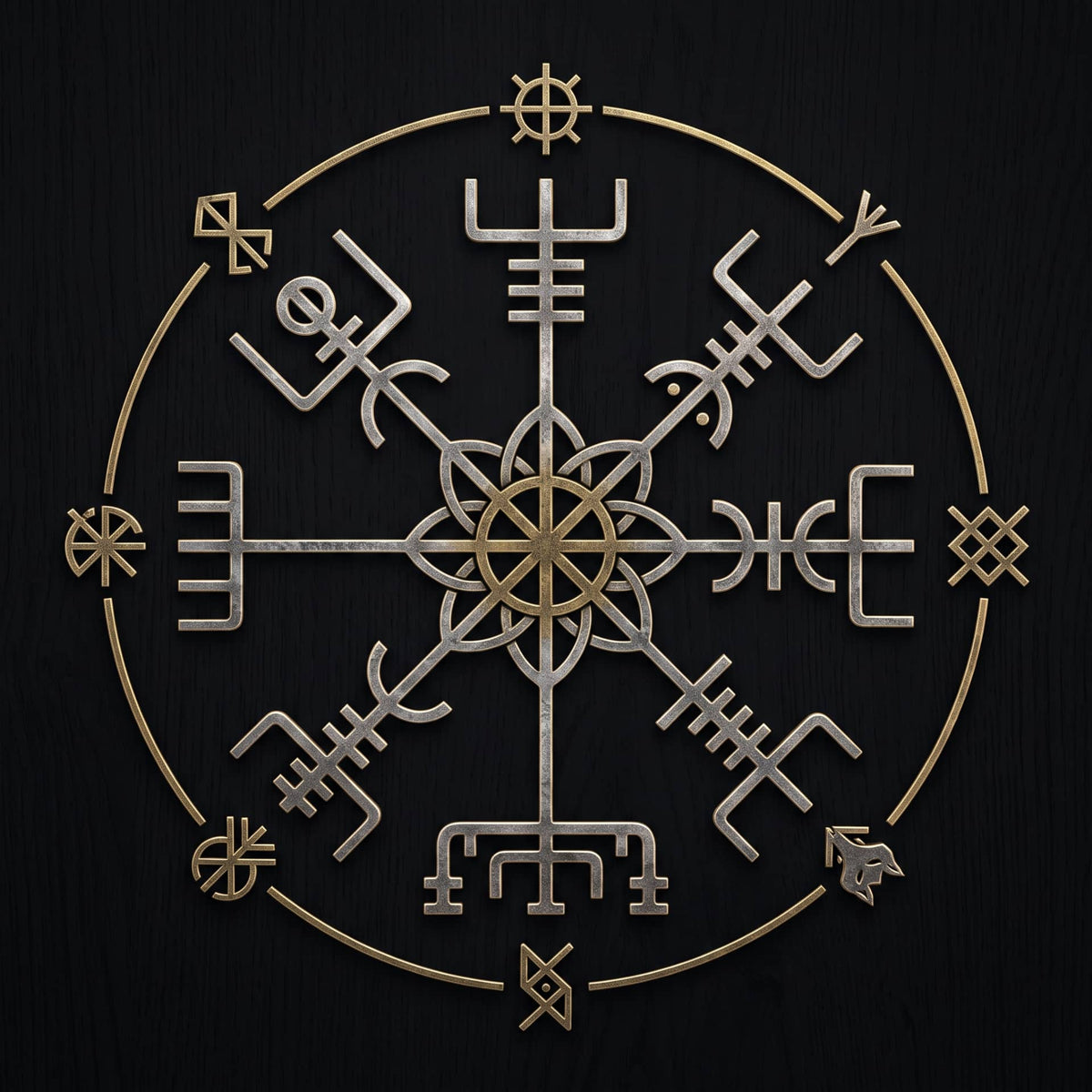 Le Vegvísir islandais, huit branches runiques rayonnant dans un cercle