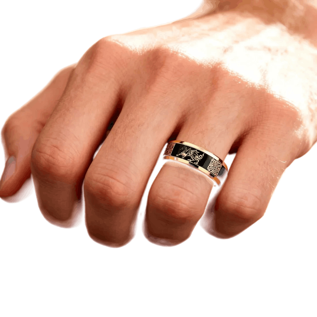 Bague viking dragon celtique noeud entrelacé acier inoxydable or vue 2