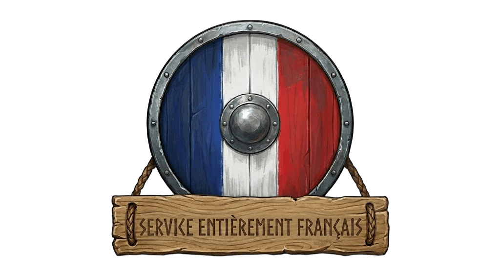 Badge de boutique française certifiant un service client réactif et un accompagnement personnalisé pour votre commande.