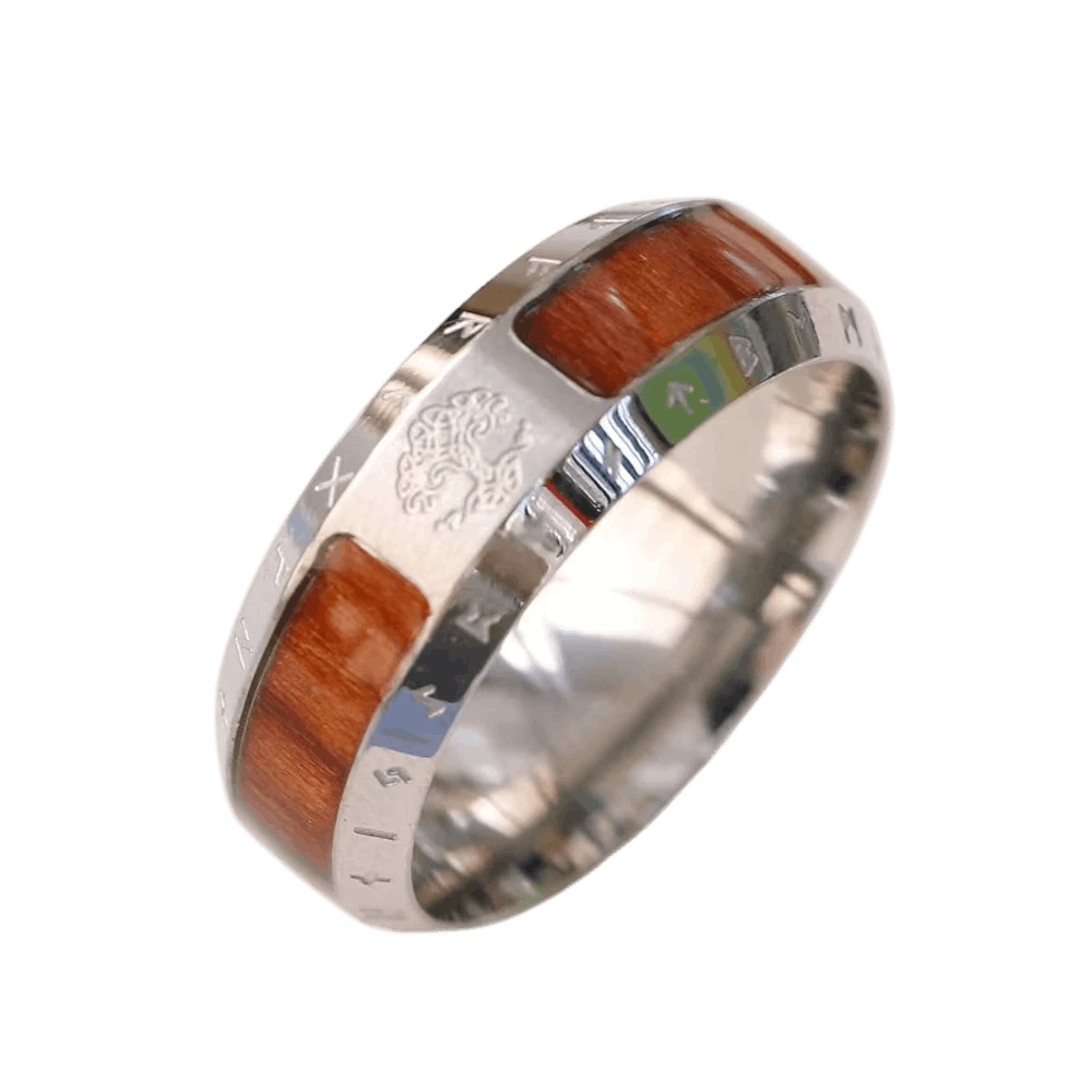 Bague viking Yggdrasil Arbre de Vie acier inoxydable finition acier poli