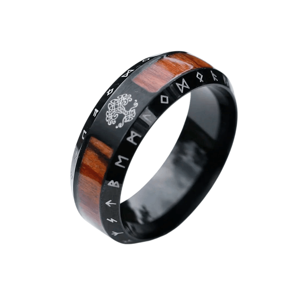 Bague viking Yggdrasil Arbre de Vie acier inoxydable finition noire