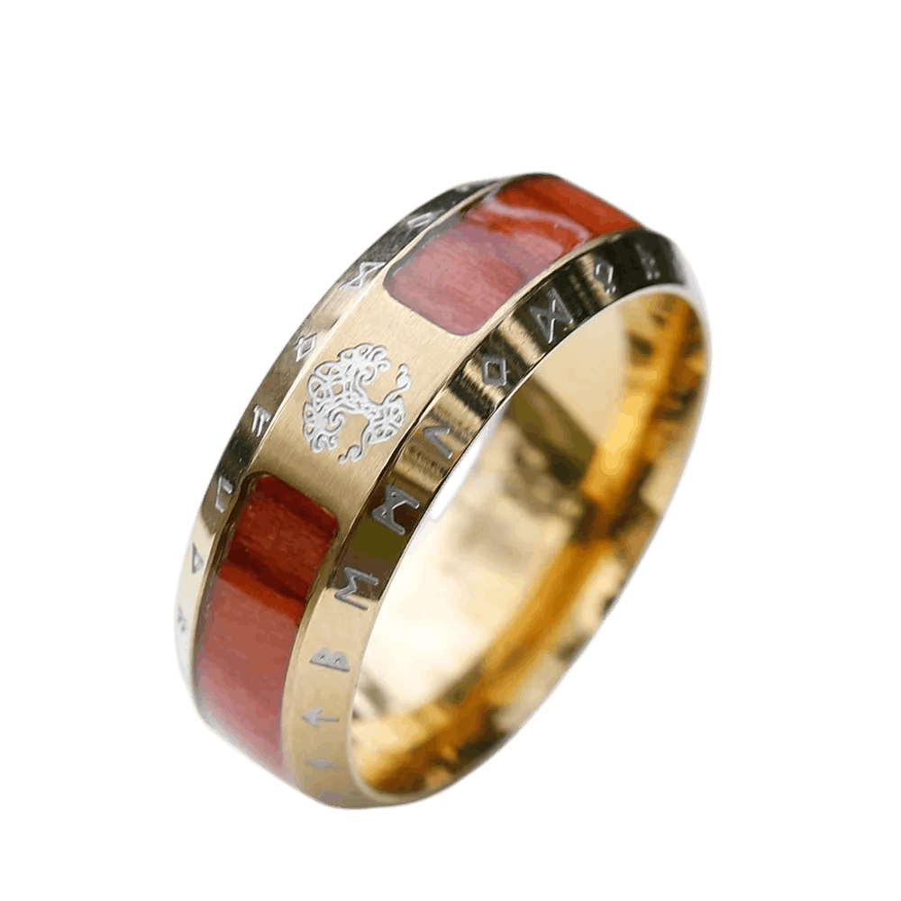 Bague viking Arbre de Vie Yggdrasil en acier inoxydable finition doree