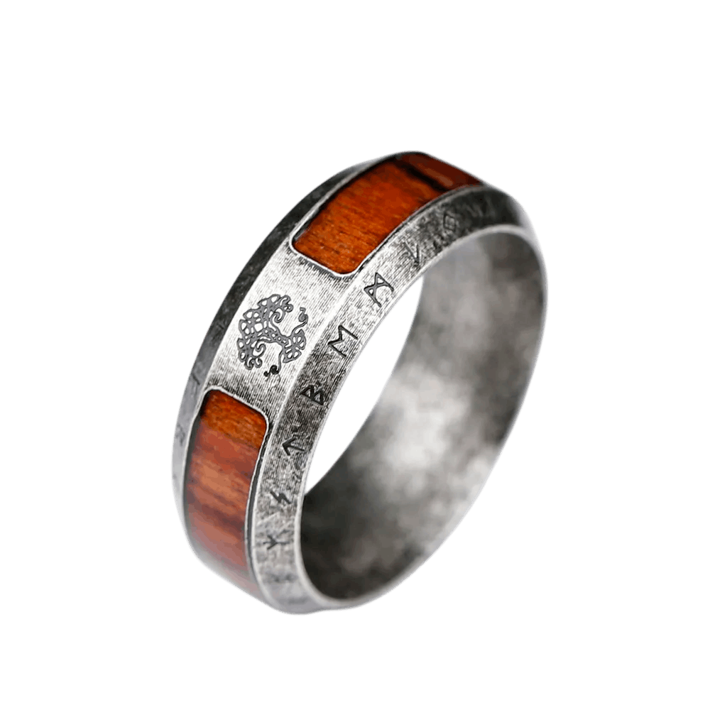Bague viking Yggdrasil Arbre de Vie acier inoxydable finition retro antique