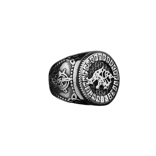 Bague viking chevaliere sleipnir cheval huit pattes odin avec runes en acier inoxydable.