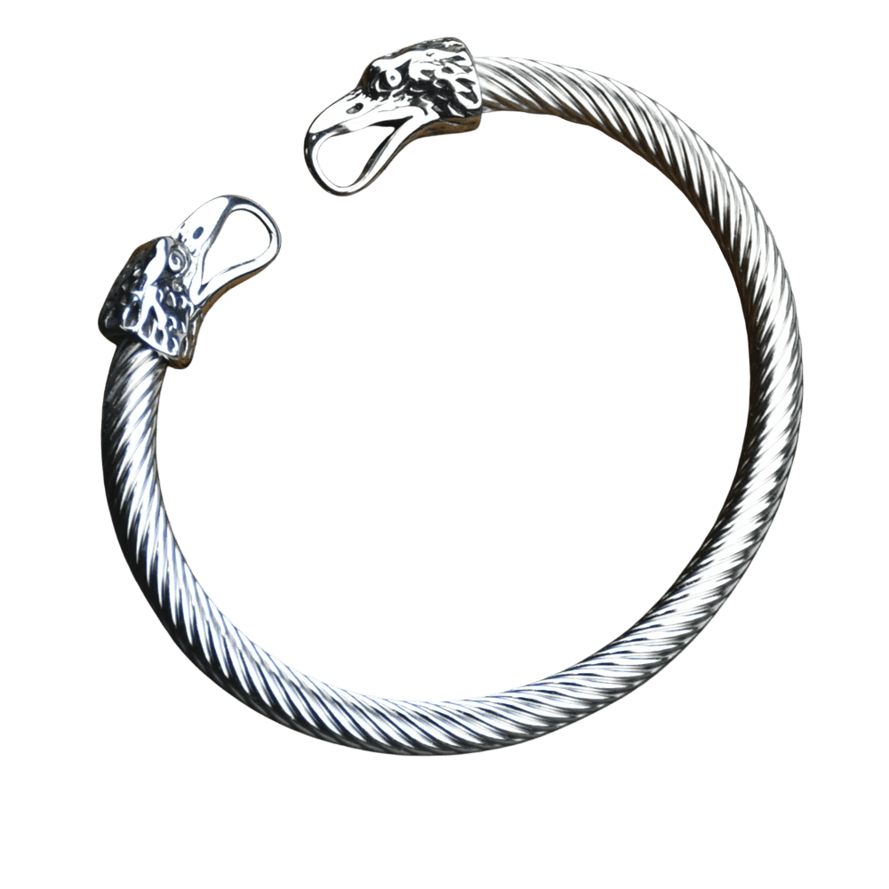 Bracelet viking corbeaux d'Odin en acier inoxydable avec runes Elder Futhark gravees