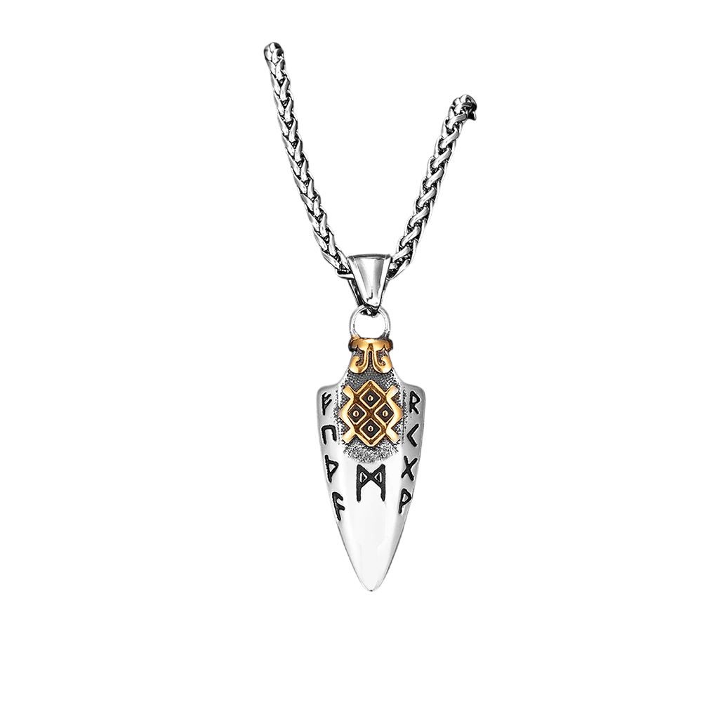 Collier Viking Lance Gungnir Runes Odin Acier Doré