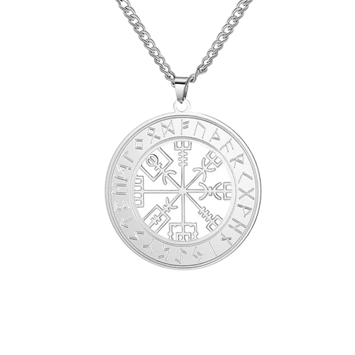 Collier viking pendentif rune Fehu richesse acier inoxydable argente