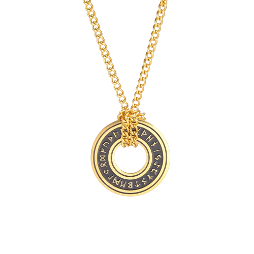 Collier viking pendentif rune Sowilo soleil victoire acier dore