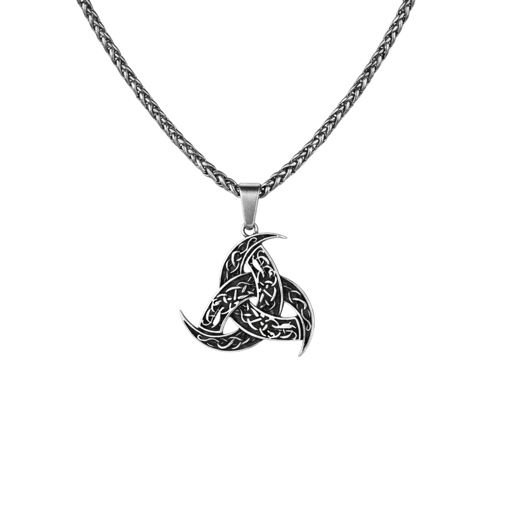 Collier viking pendentif triquetra noeud celtique en acier inoxydable avec chaine tressee