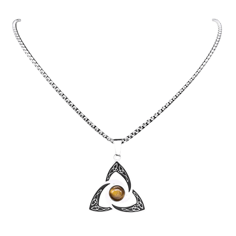 Collier viking triquetra avec pierre oeil de tigre en acier inoxydable