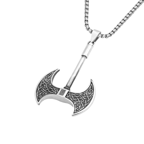 Collier viking pendentif hache avec noeud celtique en acier inoxydable