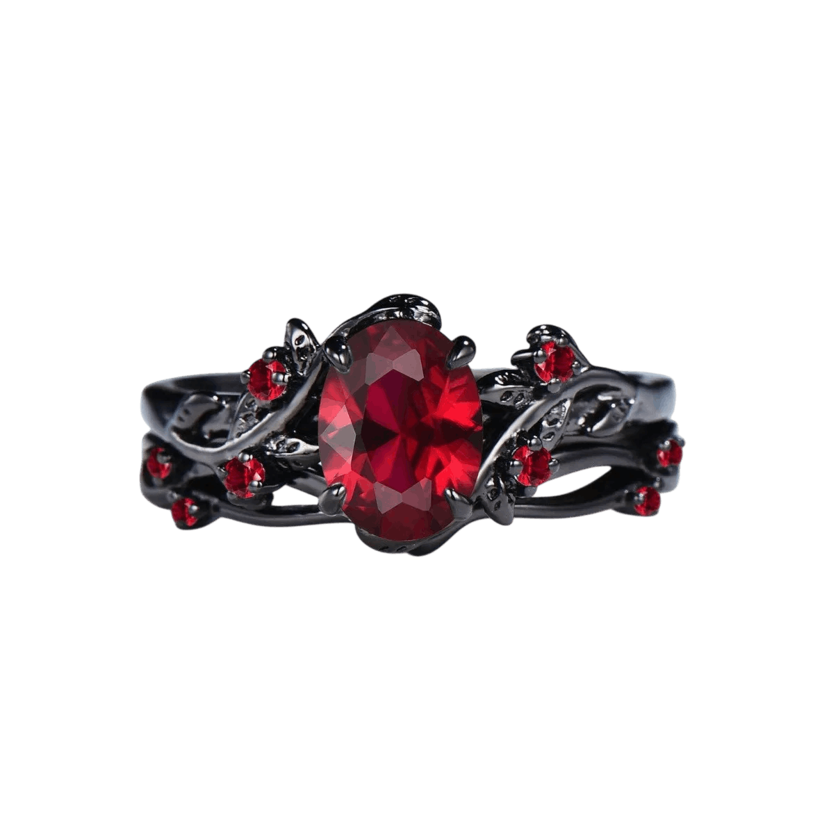 Bague viking set 2 pièces zircon cristal rouge acier noir et or