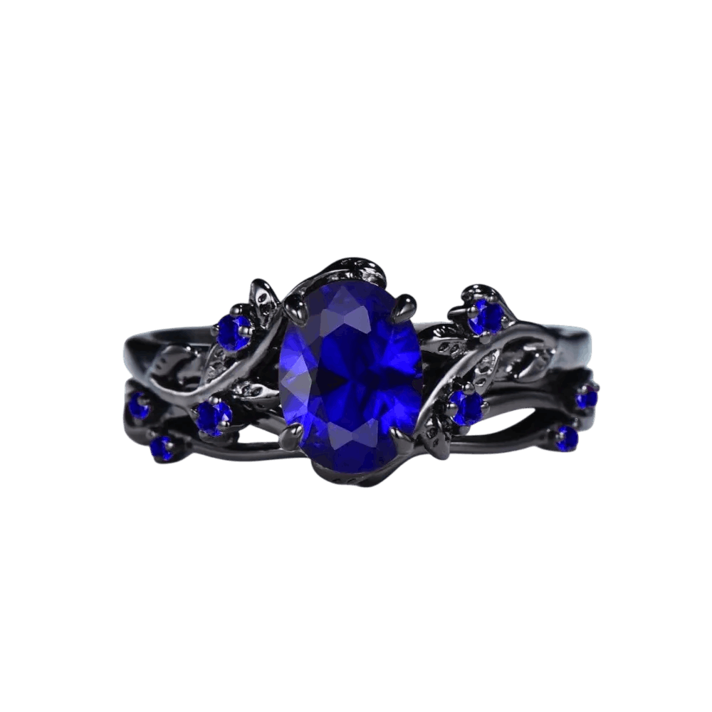 Bague viking set 2 pièces zircon cristal bleu acier noir et or