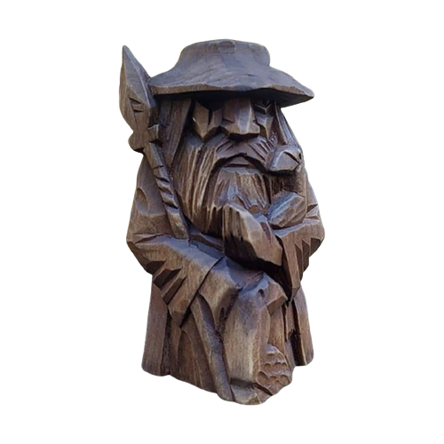 Statue viking Odin assis sur trone avec corbeaux Huginn et Muninn resine