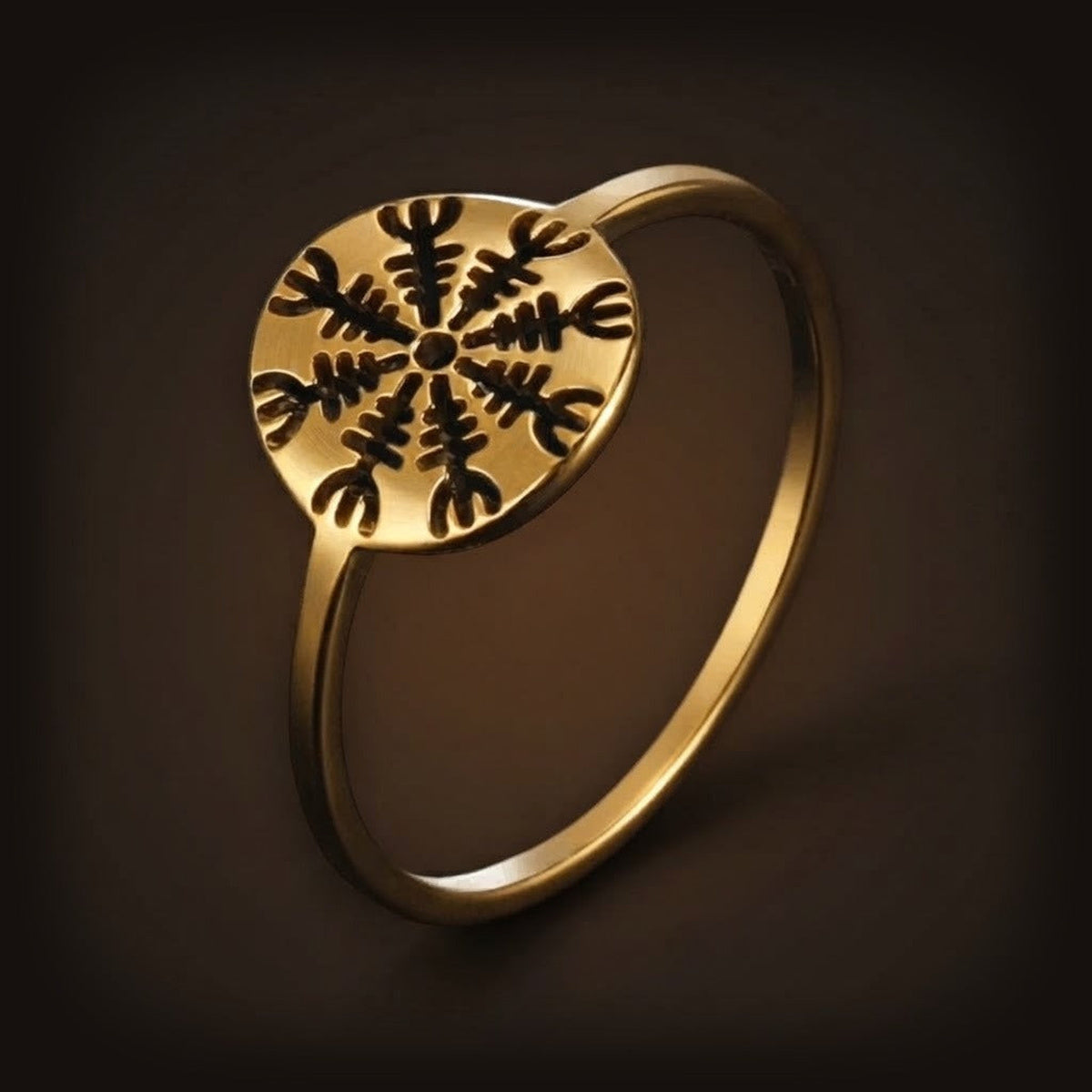 Bague Ægishjálmur à plateau rond gravé, version dorée