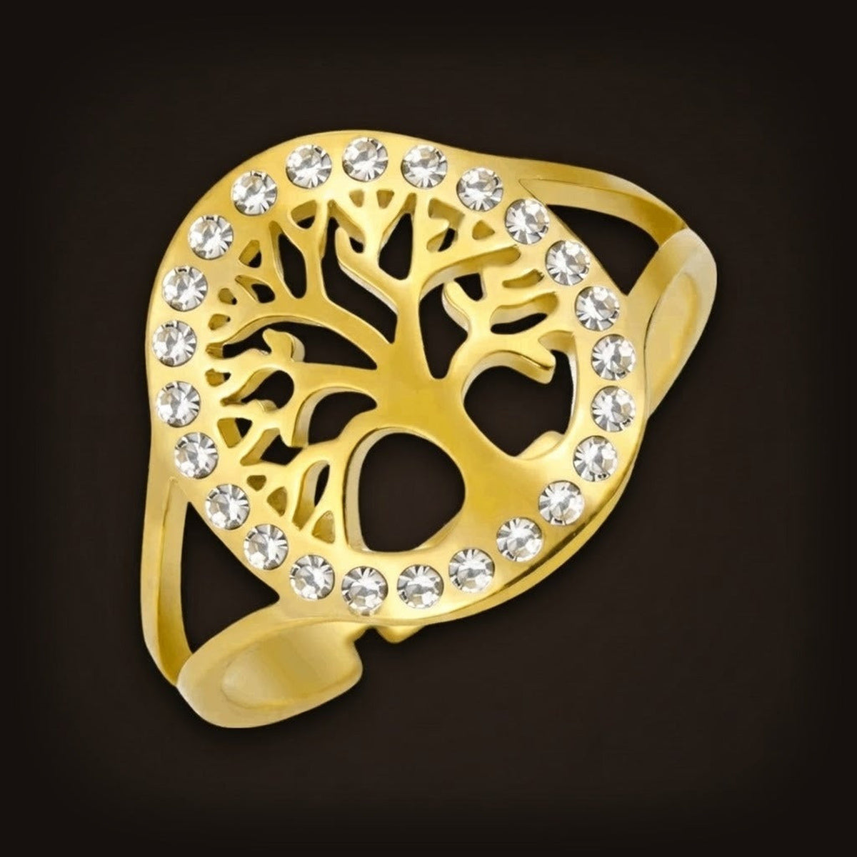 Bague Arbre de Vie cerclée de zircons, version dorée
