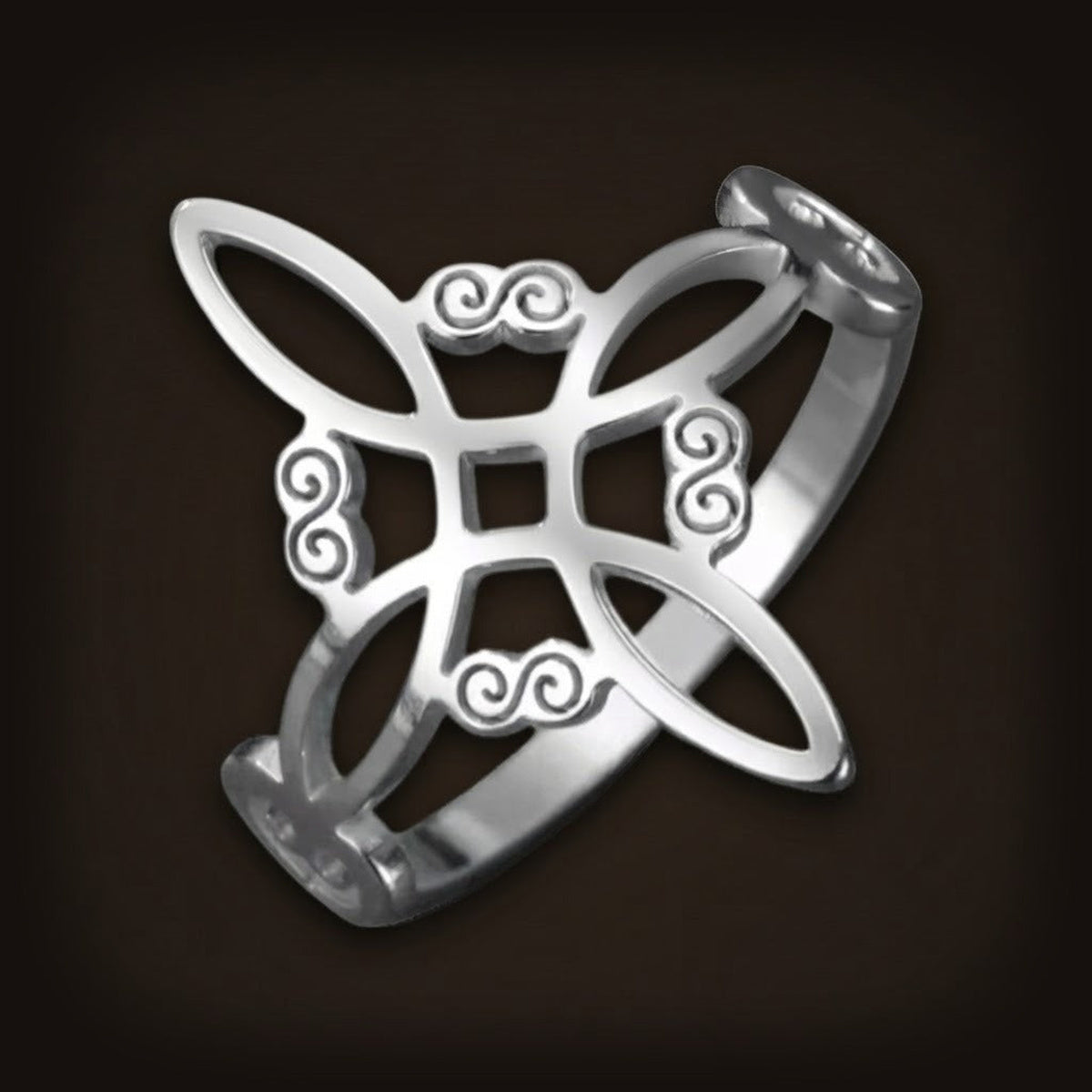 Bague fine Nœud de Sorcière en acier, version argentée