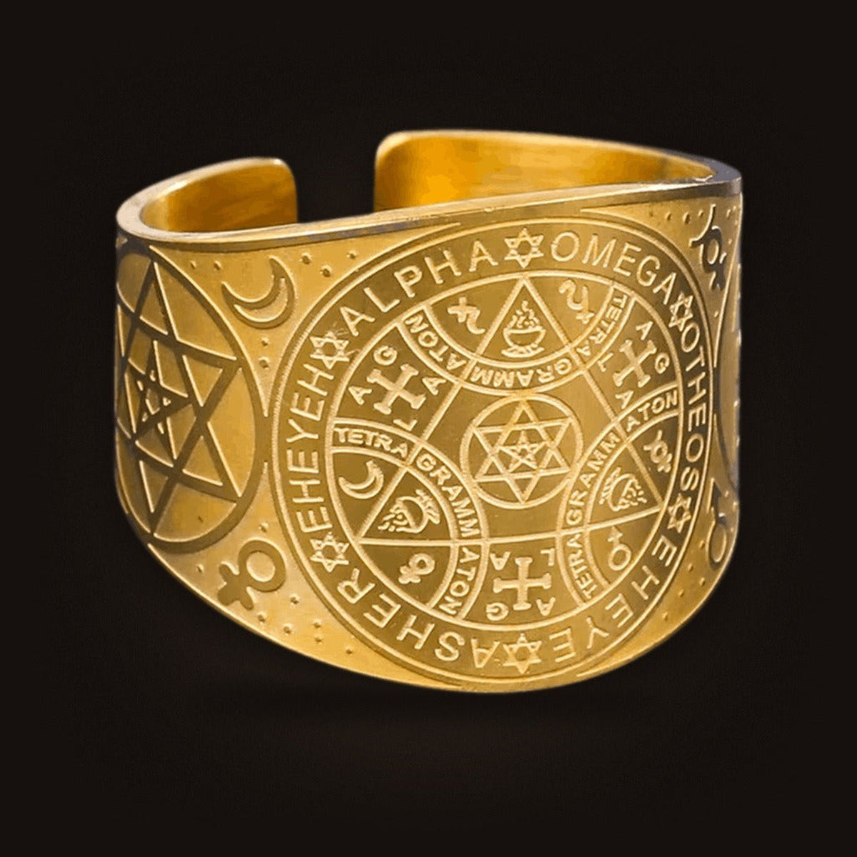 Bague Pentacle du Tétragrammaton : Ouverte, Dorée