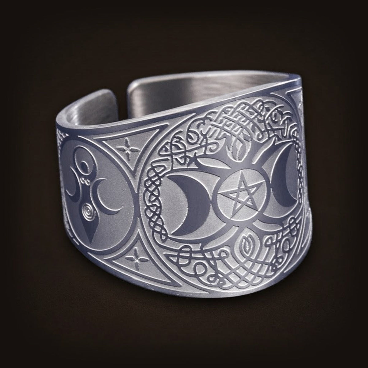 Bague Triple Lune : Ouverte, Acier Argenté