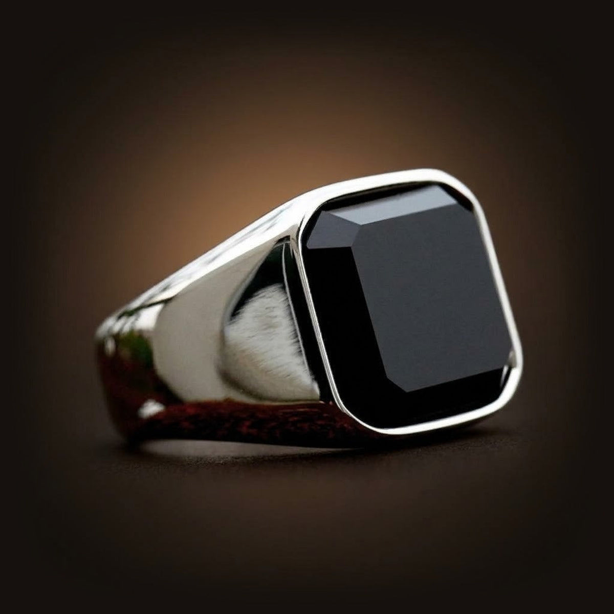 Bague Viking Pierre Agate Noire et Zircon Acier Inoxydable - Bijou Homme Protection Nordique