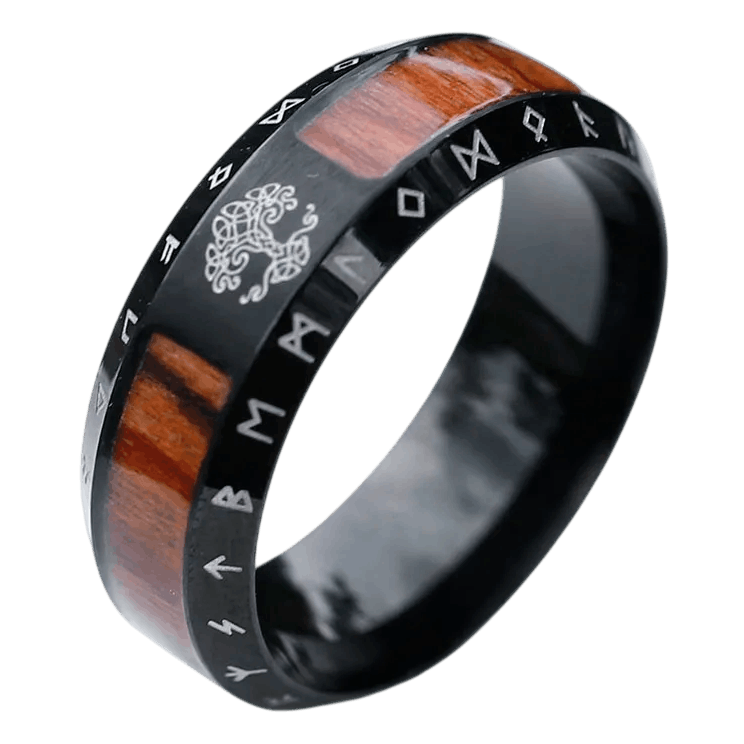 Bague viking Yggdrasil Arbre de Vie acier inoxydable finition noire
