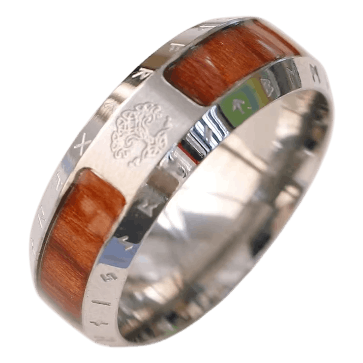 Bague viking Yggdrasil Arbre de Vie acier inoxydable finition acier poli