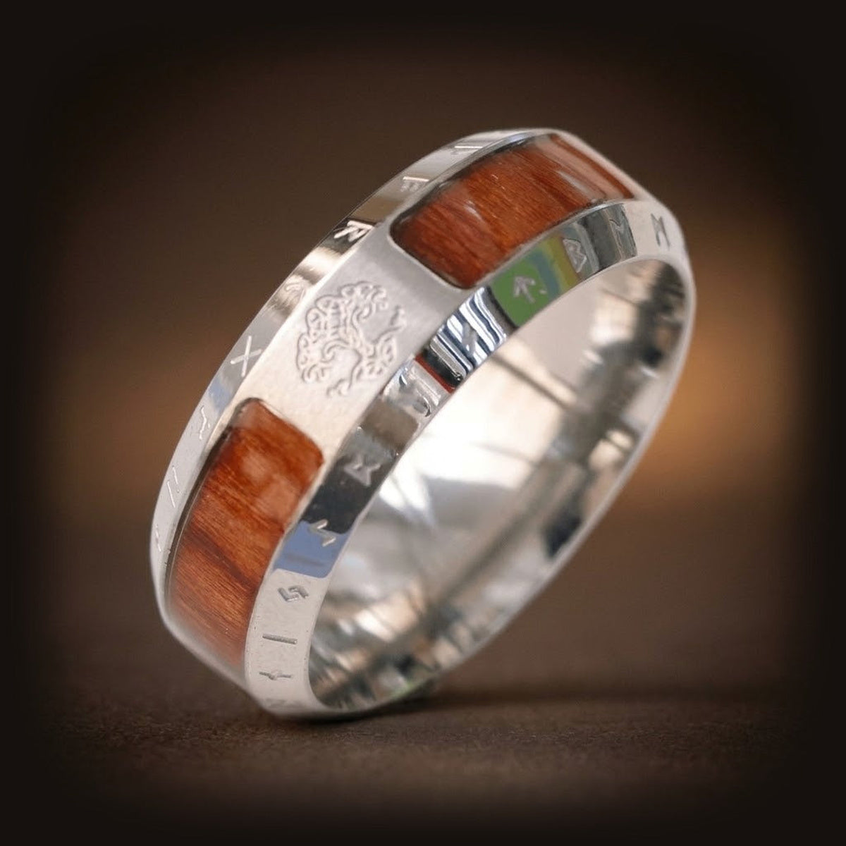 Bague viking Yggdrasil Arbre de Vie acier inoxydable finition acier poli