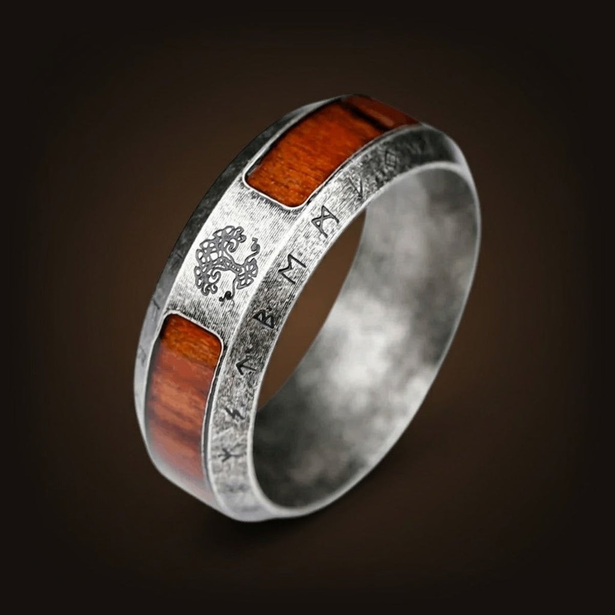 Bague viking Yggdrasil Arbre de Vie acier inoxydable finition retro antique