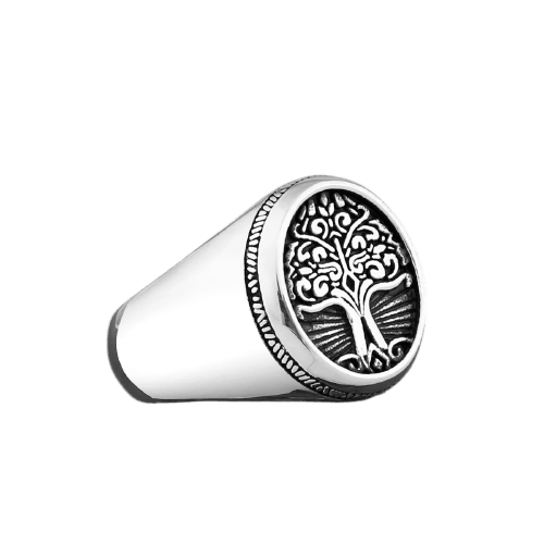 Bague viking chevaliere ovale yggdrasil arbre de vie en acier inoxydable.