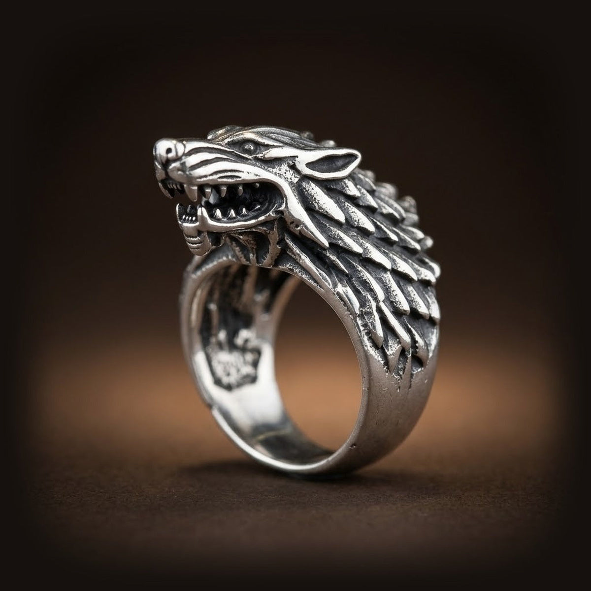 Bague viking loup en acier inoxydable, corps sculpté enveloppant