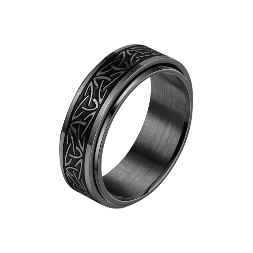 Bague viking rotative anti-stress triquetra noeud celtique en acier noir
