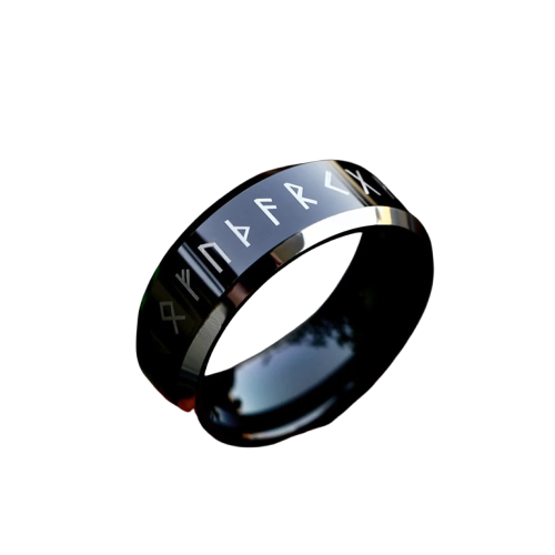 Bague viking runes futhark acier inoxydable noir odin