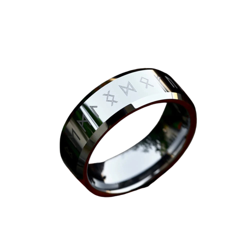 Bague viking runes futhark acier inoxydable poli argente