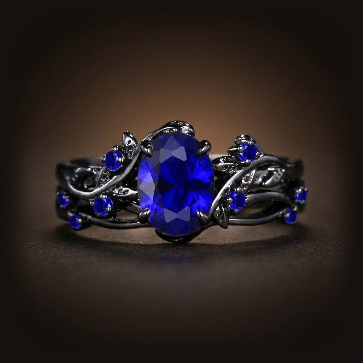 Bague viking set 2 pièces zircon cristal bleu finition noir et doré