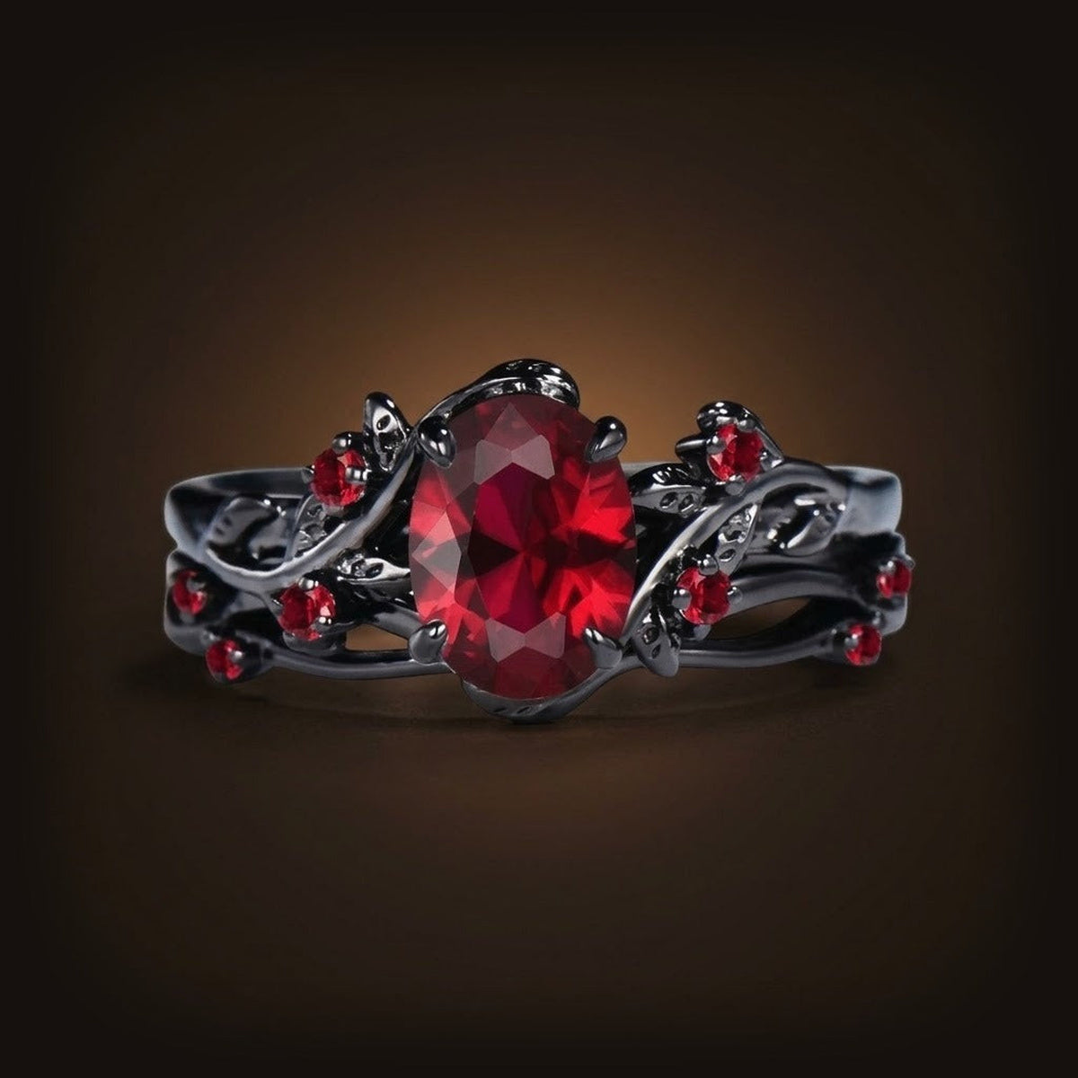 Bague viking set 2 pièces zircon cristal rouge finition noir et doré