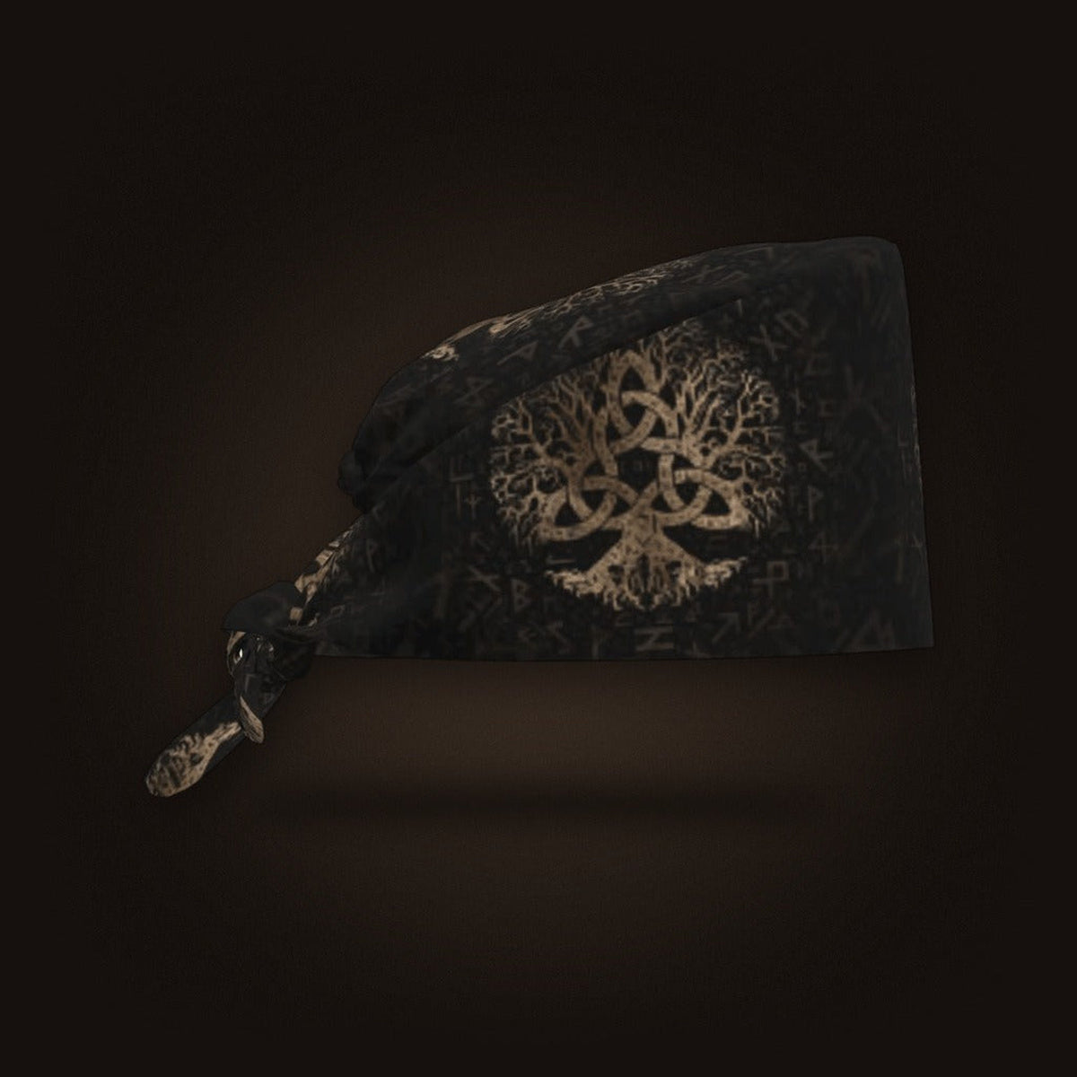 Bandana Viking Yggdrasil Doré Noir, vue de face