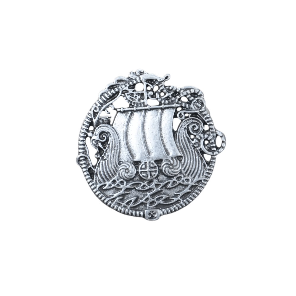 Barrette Viking Drakkar sous Voile, finition argent vieilli