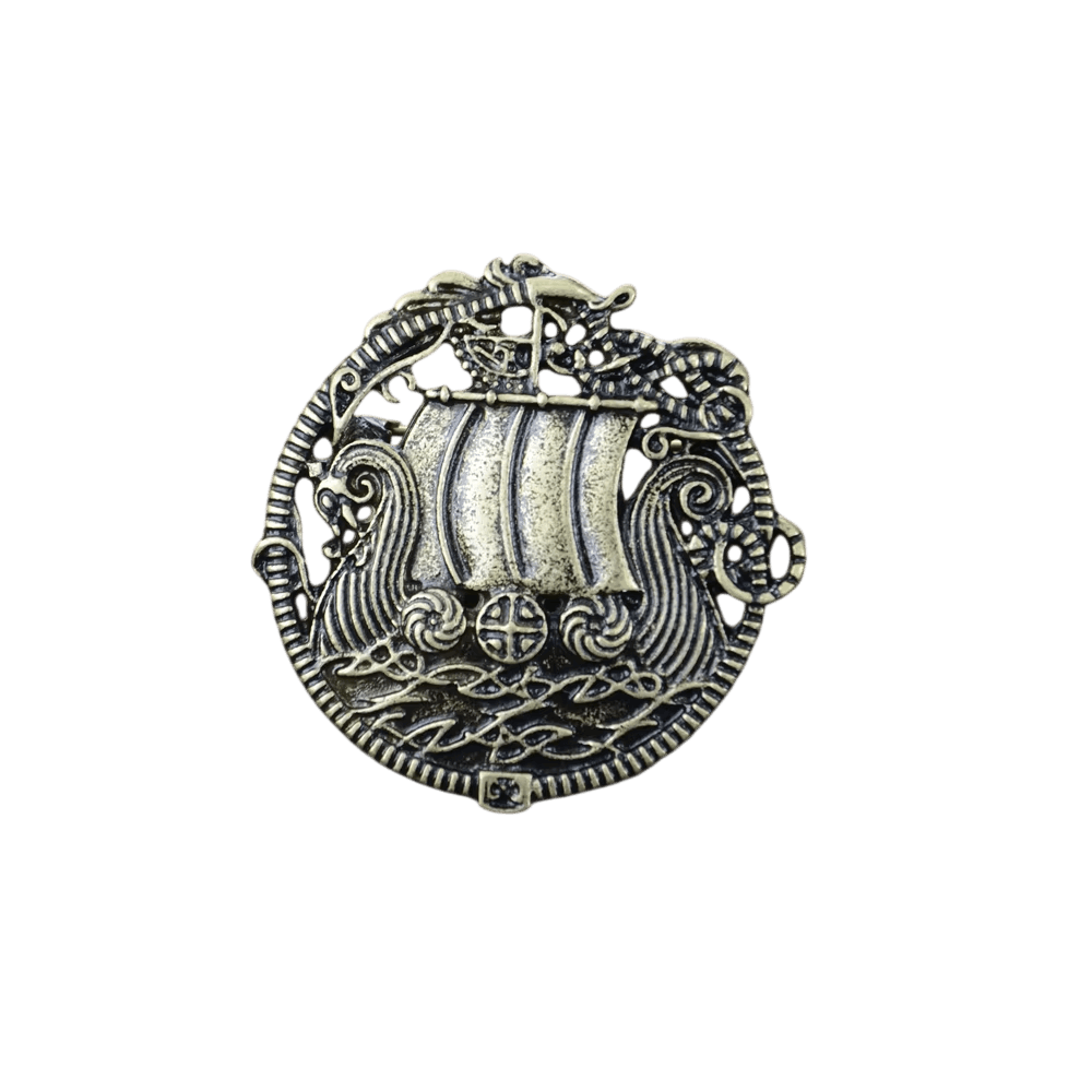 Barrette Viking Drakkar sous Voile, finition bronze vieilli