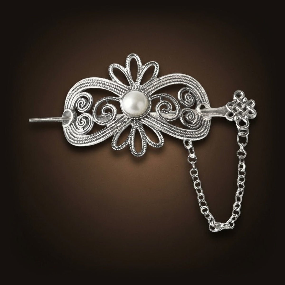 Barrette Viking Filigrane Fleur et Perle